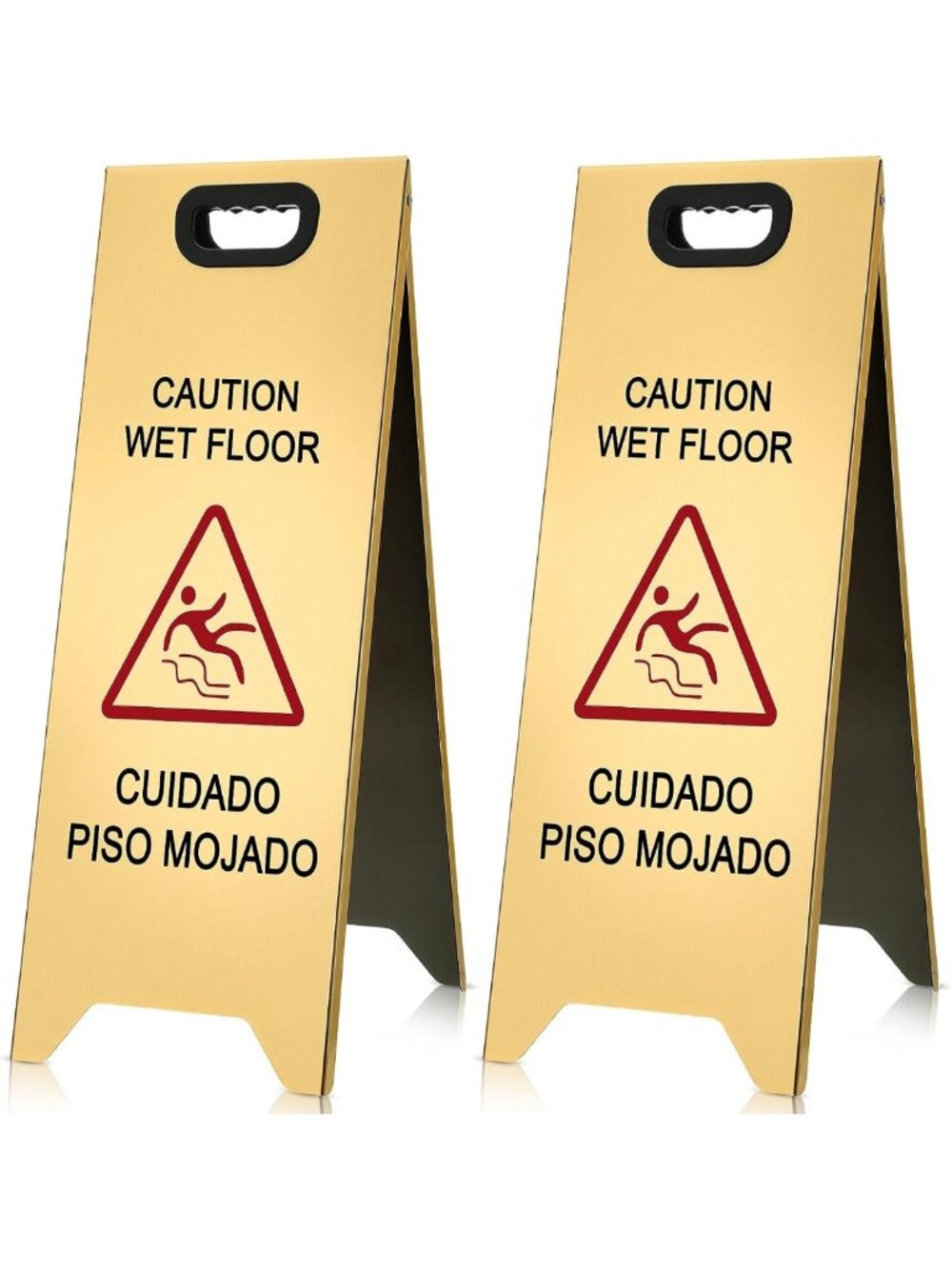Set of 2 Gold Stainless Steel 24-Inch Wet Floor Signs - Durable & Stylish Safety